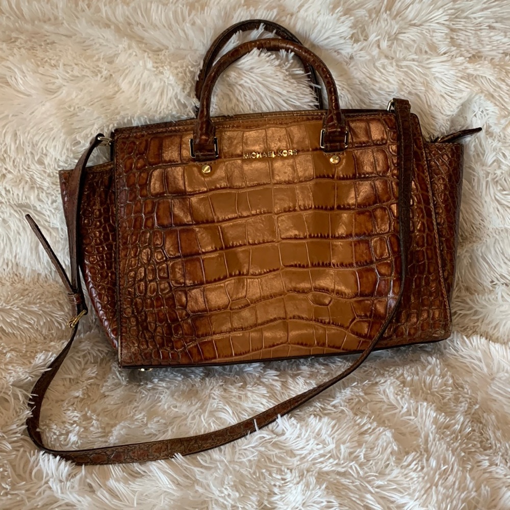 Michael Kors Selma Crocodile Leather Satchel